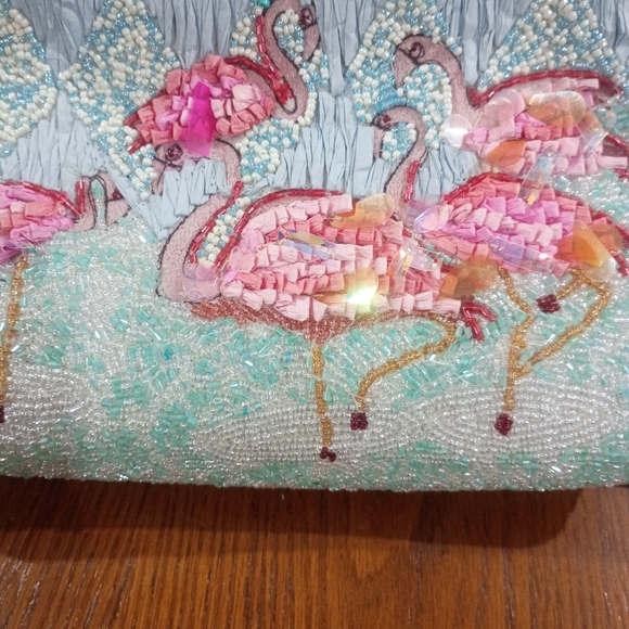Viral Flamingo Beaded Bag With Bamboo Handle - Picture 2 of 9